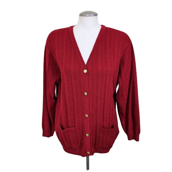 Vintage Tabi International Womens Wool Sweater Cardigan Size L Red Gold Buttons - Picture 2 of 8